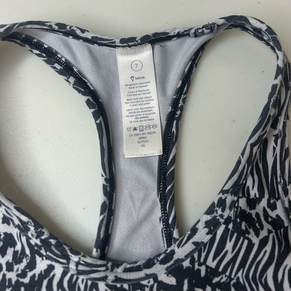 3/$30 Ivivva By Lululemon Zebra Print Racerback Tank Size 7 - Picture 2 of 4